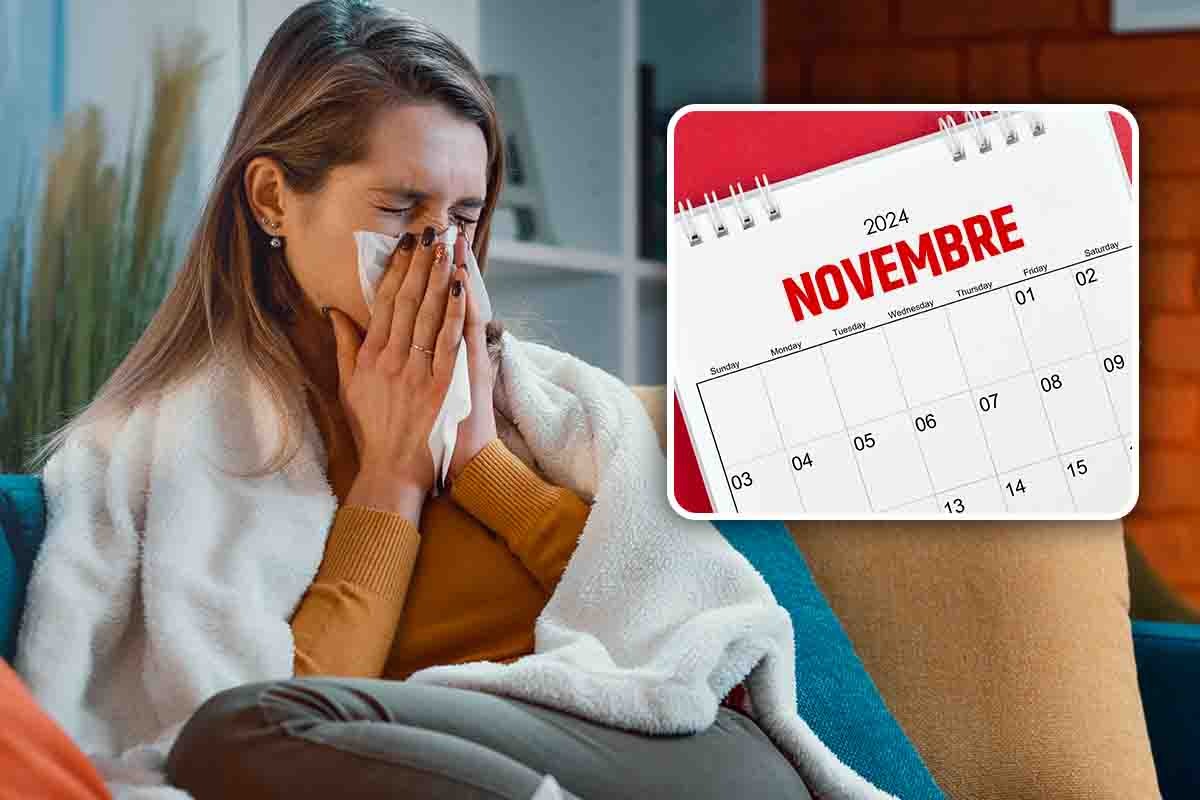 ragazza si soffia il naso e calendario